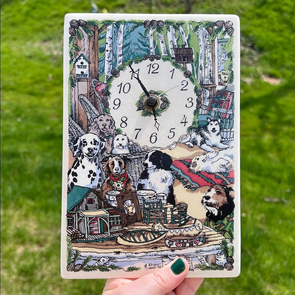 VTG Santa Barbara Ceramic Studio Crafted Tile Wall Art Clock Dog Country Cabin